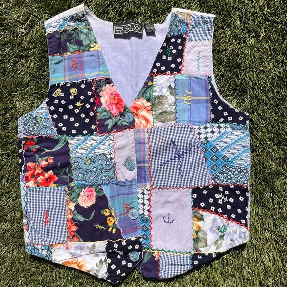 Vintage 1990’s Quilted Patched Floral Paisley Western Boho Cottage Grandma Vest - Picture 1 of 10